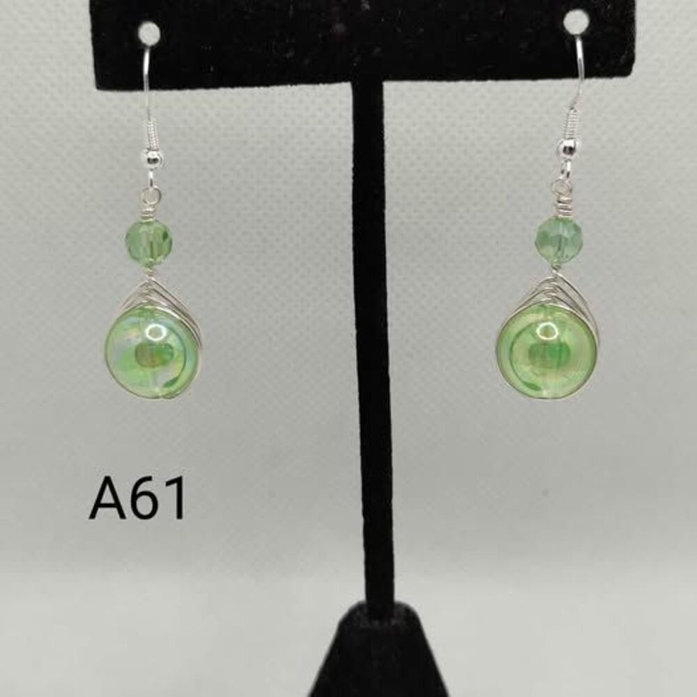Wire Wrapped Green Bubbles with Crystal Earrings